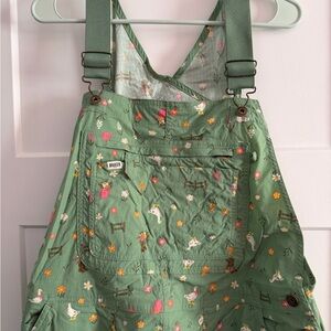 Duluth Trading Co Women's Green Overalls with Floral and Animal Design